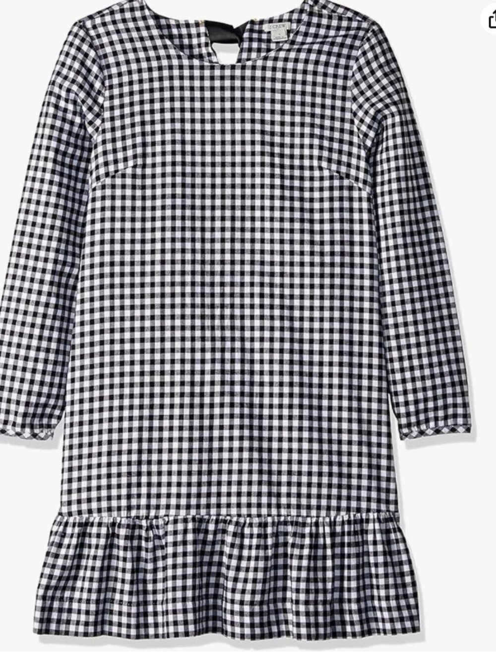 J. Crew Black and White Gingham Flannel Ruffle-Hem Girls Dress